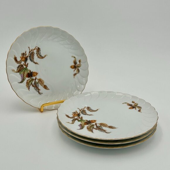 Set of 4 Hutschenreuther Selb Bavarian Porcelain Dessert Pie Plates Gold Rim - Picture 10 of 12